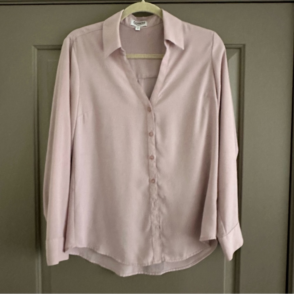 Express Dusty Pink, Long-Sleeve Button-Up Blouse